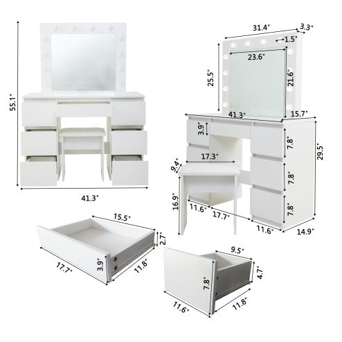 White Vanity Tables With Hollywood Mirror