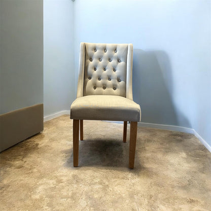 Foxglove Winged Button Dining Chair Stone Linen