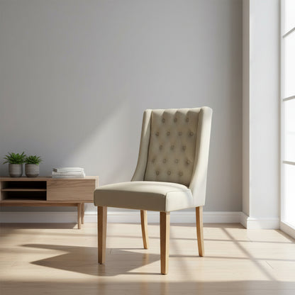 Foxglove Winged Button Dining Chair Stone Linen
